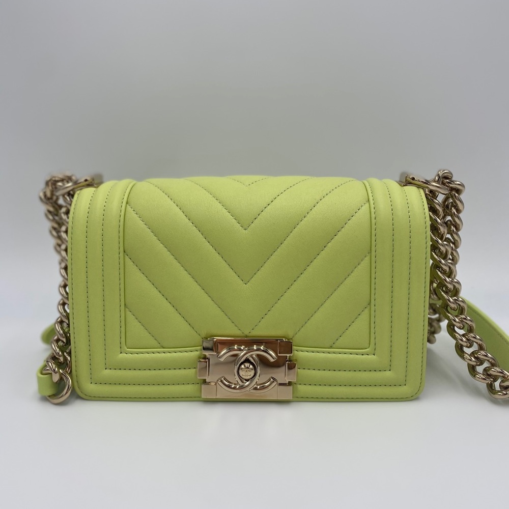 CHANEL Boy Bag Chevron Light Green Calfskin w/ GHW